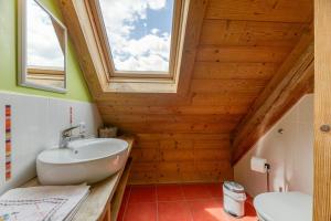 a bathroom with a white sink and a window at Auberge Passoud 203 in Vaujany