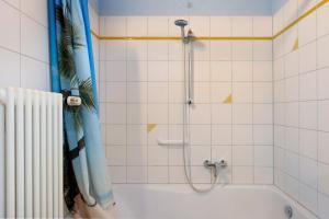 a bathroom with a shower and a bath tub at Ferienwohnung Lang, 45qm in Sasbach am Kaiserstuhl +13 photos