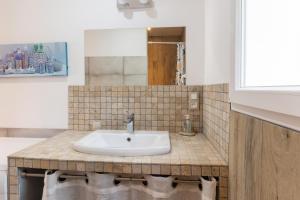 a bathroom with a sink and a mirror at Le Pequelet in Payzac +17 photos