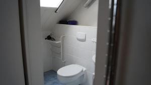 a small bathroom with a toilet and a sink at Fewo Hiddensee, 2 Personen 40 M² in Wiek auf Rügen +6 photos