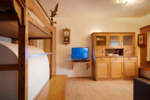 a bedroom with a bunk bed and a television at Rafaser - Apartment Rustika in Feldthurns