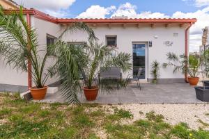 a house with palm trees in front of it at Baglio Netino in Noto