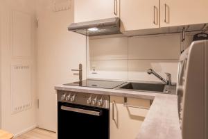 a kitchen with a sink and a stove at Ferienwohnung Im Haidelmoos in Konstanz