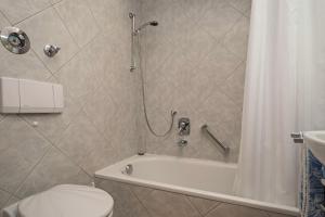 a bathroom with a shower and a toilet and a tub at Fewo Eg Mitte - Hunde erlaubt in Oberteuringen +10 photos