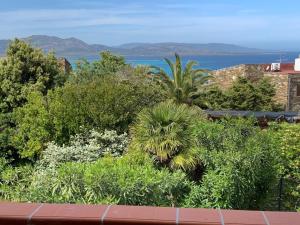 a garden with a view of the ocean at Villino Le Ortensie in Stintino
