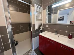 a bathroom with a sink and a shower at A La Cour Basse in Peltre +18 photos