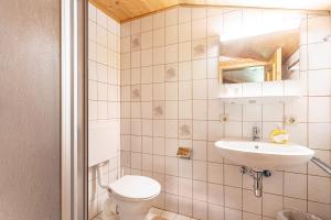 a bathroom with a toilet and a sink at Ferienwohnung Weissbacher in Sankt Martin bei Lofer +16 photos