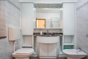a bathroom with a sink and a toilet and a mirror at Lases Piano Terra in Albiano +26 photos
