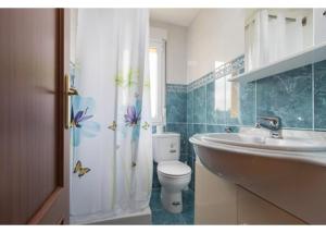 a bathroom with a white toilet and a sink at El Trabaz in Candamin +11 photos