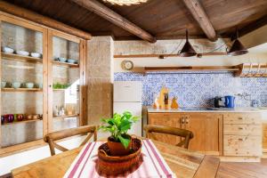 a kitchen with a wooden table with a plant on it at Dimora Pisanelli in Specchia