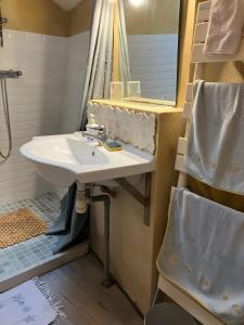 a bathroom with a sink and a mirror at Keranroux 315 - Île de Bréhat in Bréhat
