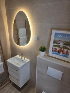 a bathroom with a sink and a mirror at Paris vous aime in Le Kremlin-Bicêtre