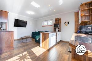 a room with a kitchen and a living room at Ferienwohnung Lahost in Lahošt +13 photos