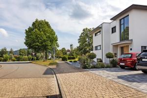 a house with a car parked next to a street at Casa Simona in Orsingen-Nenzingen