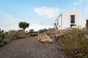 a white house with a tree and a rock at Casa Rural La Era in Valverde