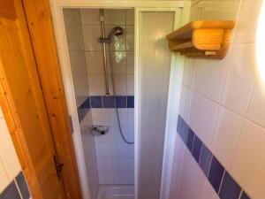 a bathroom with a shower and a sink at Ferienwohnung Heimatgefühl Thalheim in Leibertingen +12 photos