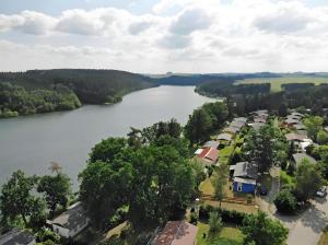 an aerial view of a town next to a river at Ferienhaus 202 in Zadelsdorf