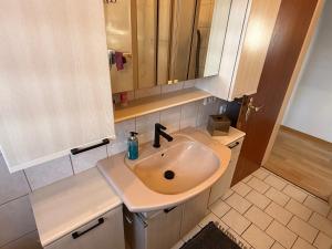 a bathroom with a sink and a mirror at Ferienwohnung Seus in Dorfprozelten +2 photos