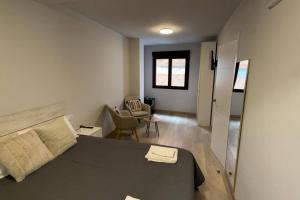 a bedroom with a bed and a living room at Suite Muralla 2.3-B in Lugo