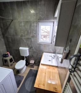 a bathroom with a sink and a toilet and a window at Lavanda Lux in Drvar +25 photos
