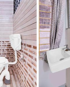 two pictures of a bathroom with a toilet and a sink at Shivam Elite Comforts in Bangalore