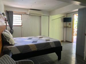 a bedroom with a bed and a chair and a window at Coconut Studio in Capesterre-Belle-Eau