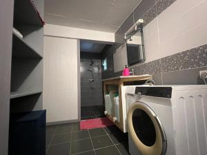a washing machine in a bathroom with a shower at Coconut Studio in Capesterre-Belle-Eau
