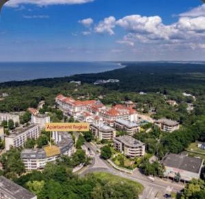 an aerial view of a city with the ocean at Apartament Regina in Ustka