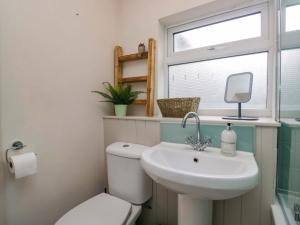 a bathroom with a toilet and a sink and a window at Dakota in Holmrook +49 photos