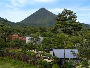 a mountain in the distance with a house and trees at Rolling Green Oasis in Fortuna +91 photos