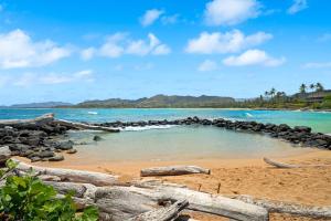 a small pool of water on a beach at NEW Beachfront 2 Bedroom Ocean View Oasis and Pool in Kapaa