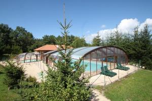 a swimming pool with a greenhouse and a swimming pool at Chalet Aster 1 in Blavignac