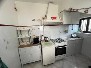 a small kitchen with a stove and a sink at Intera casa con giardino, vista mare e montagna in Maratea +6 photos