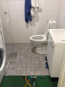 a bathroom with a toilet and a washing machine at Urban Pair Luxe Suites in Vantaa +19 photos
