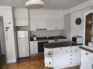 a kitchen with white cabinets and a white refrigerator at CASA DANIELA Apartamentos in Estella
