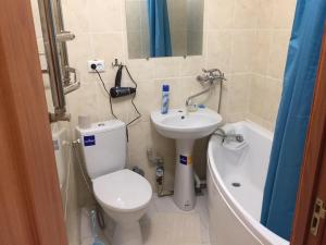a bathroom with a toilet and a sink and a tub at Shevchenka Guest House от 600гр 1-2-3к квартири 096-55-48-111 біля Академії in Khmelnytskyi