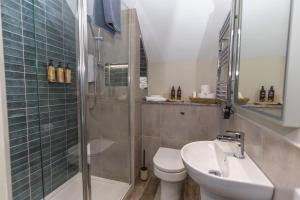 a bathroom with a toilet and a sink and a shower at Narrow Water Lodges in Cornamucklagh