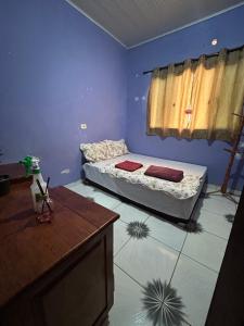 a bedroom with a bed and a desk in it at Casa Takahashi in Ariquemes