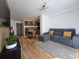 a living room with a couch and a table at Appartement Dora in Villiers-sur-Marne
