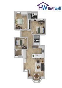 a floor plan of a bedroom apartment at 3BR recently renovated SOMA flat in San Francisco