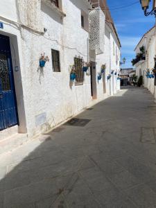 an alley with potted plants on the side of a building at Estudio Aryas nest 2 in Mijas
