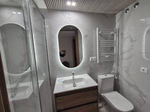 a bathroom with a sink and a shower and a toilet at Hotel General Ricardos in Madrid