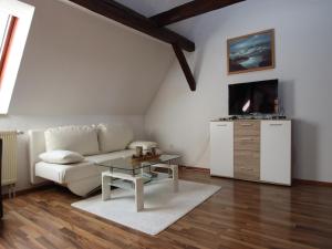 a living room with a couch and a table at behagliche Ferienwohnung in Elbingerode in Elbingerode