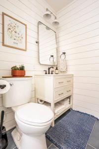 a bathroom with a toilet and a sink and a mirror at Cozy Country Guest Suite in Zionsville +17 photos
