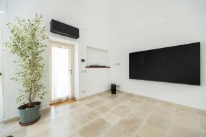 a living room with a large flat screen tv on a wall at Pane Amore e Magia in Anacapri