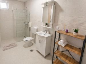 a bathroom with a toilet and a sink and a shower at Bay Horizon View in Igalo +22 photos