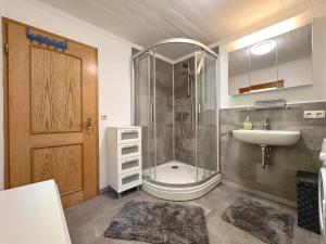 a bathroom with a shower and a sink and a toilet at Haus Anna in Stadlern +19 photos