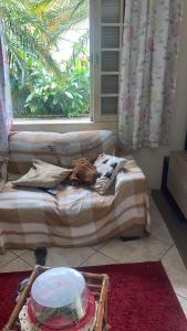 a room with a bed and a window and a window at Condomínio azul in Paraty