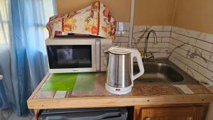 a microwave sitting on top of a kitchen counter at Smithy's Apartment 2 in Ribishi +2 photos