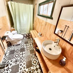 a bathroom with a sink and a toilet at Patagonia Sweet House in Puerto Natales